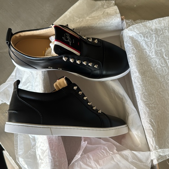 Christian Louboutin fav fique black leather slip on sneaker trainer flat sz 38.5 - Picture 10 of 13